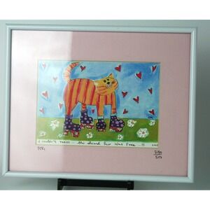 Peri Signed Limited Edition Cat Print 270/500 Framed Wall Art Cape May NJ 2003